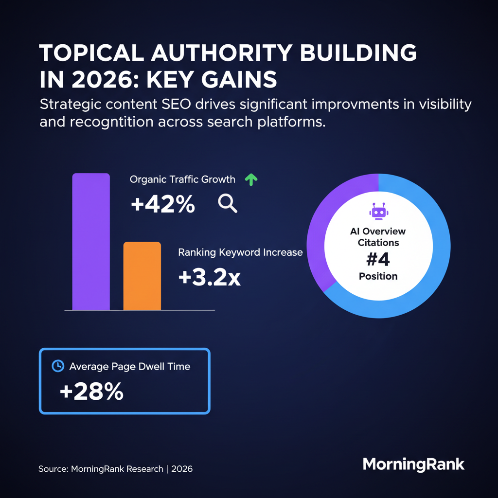 Content SEO and topical authority building infographic